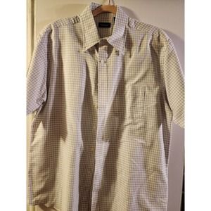 Van Heusen Mens Shirt Beige & black Windowpane Button Up Dress 16 16.5 L